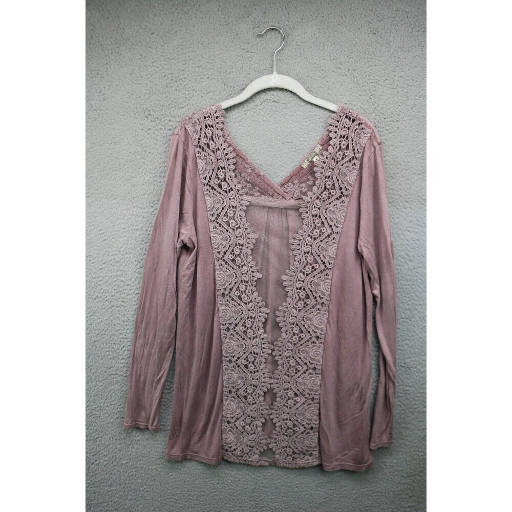 Gimmicks by BKE Long Sleeve Crochet Mesh Sheer Tunic-Medium-Cottagecore